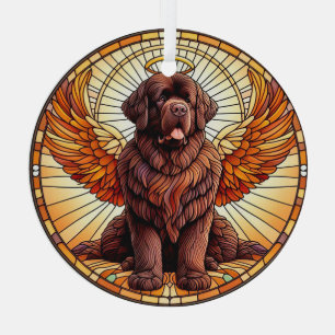 Brown Newfie Angel Round Ornament