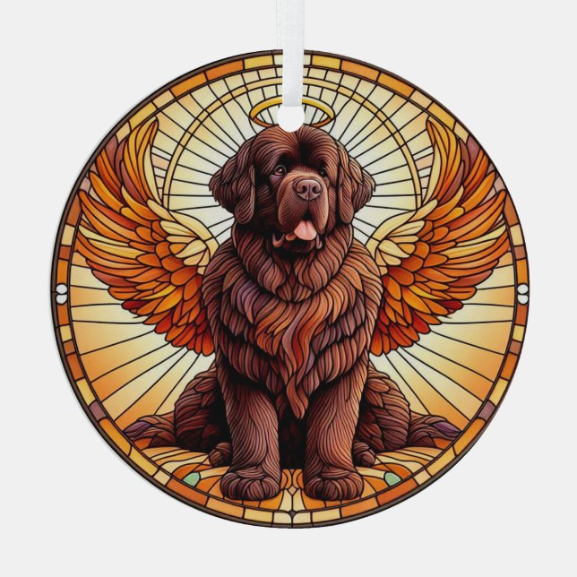 Brown Newfie Angel Round Ornament  (Back)