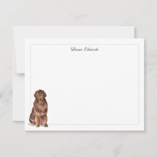 Brown Newfoundland Dog Gray Border Personalized Card
