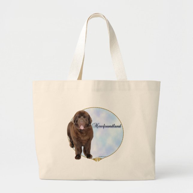 Brown Newfoundland Portrait Large Tote Bag (Front)