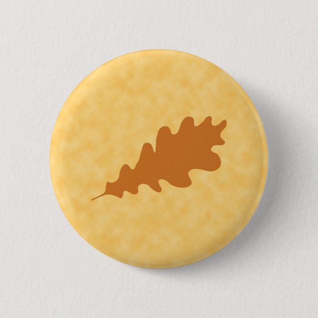 Brown Oak Leaf Design. 6 Cm Round Badge (Front)
