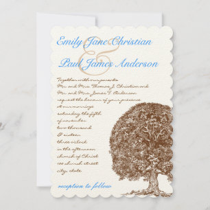 Brown Oak Tree Aqua Blue Font Wedding Invitation