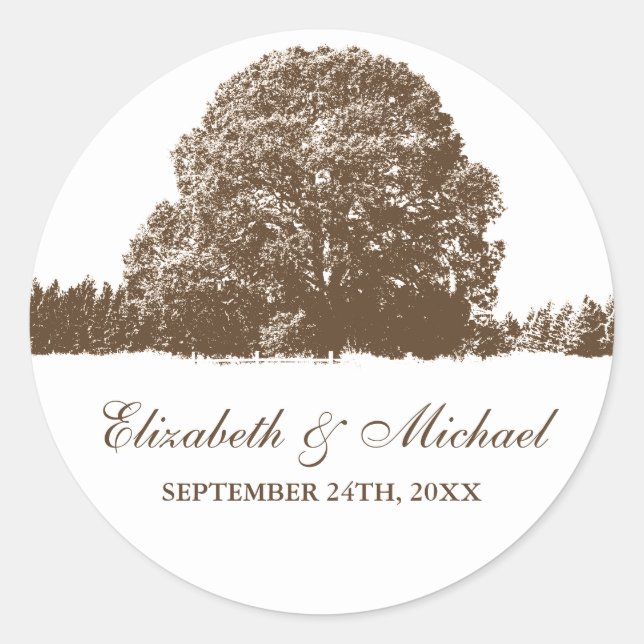 Brown Oak Tree Fall Wedding Favour Label (Front)