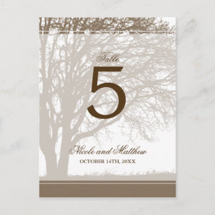 Brown Oak Tree Fall Wedding Table Number Postcard