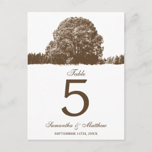 Brown Oak Tree Fall Wedding Table Number Postcard
