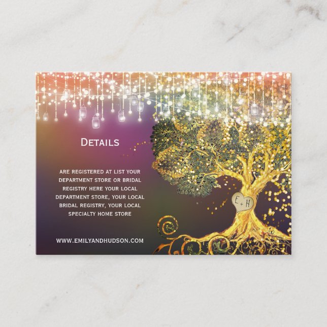 Brown Oak Tree Wedding Information Cards (Front)