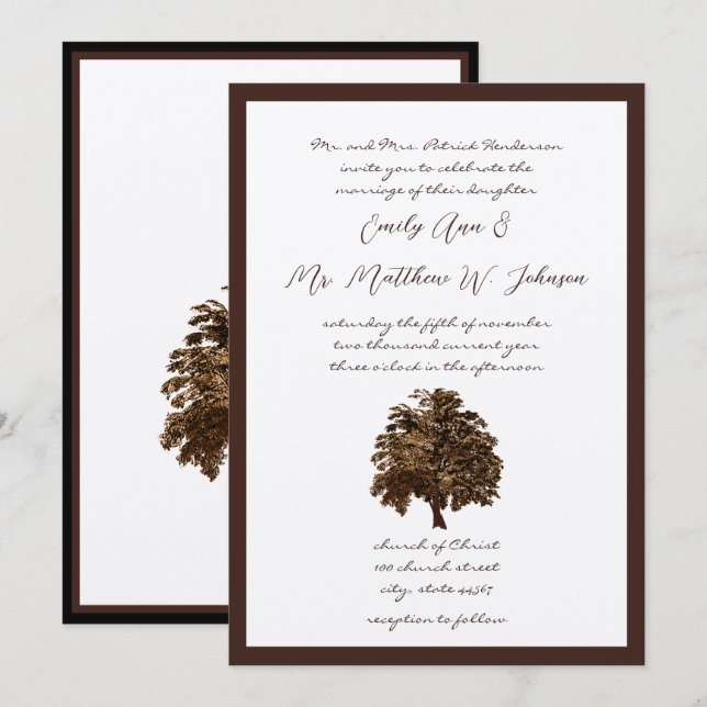 Brown Oak Tree Wedding Invitation (Front/Back)