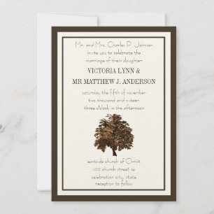 Brown Oak Tree Wedding Invitation