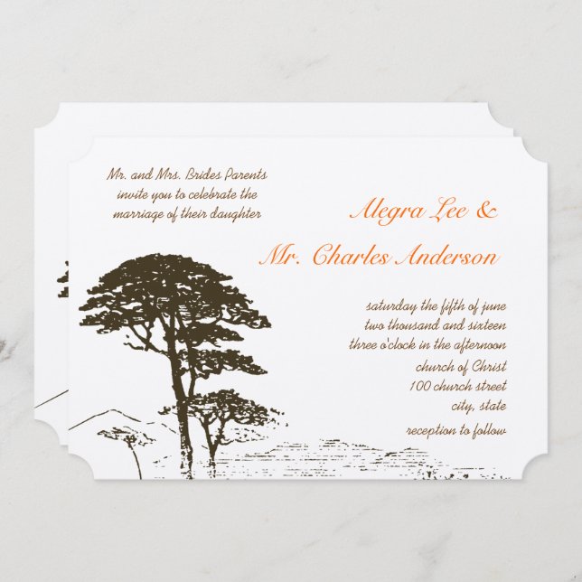 Brown Oak Tree Wedding Invitations (Front/Back)