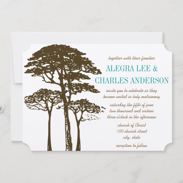 Brown Oak Tree Wedding Invitations (Front)