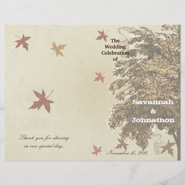 Brown Oak Tree Wedding Program (Front)