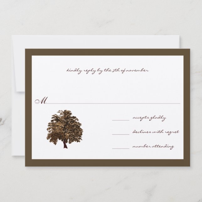 Brown Oak Tree  Wedding RSVP Invitation (Front)