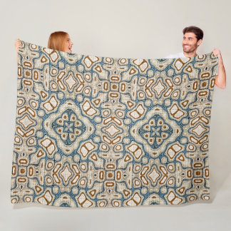 Brown Ochre Teal Blue Hip Tribe Art Fleece Blanket