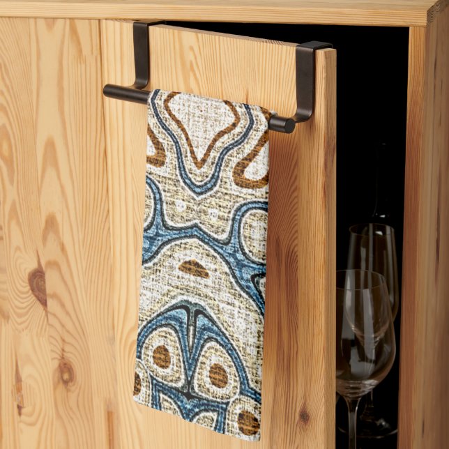 Brown Ochre Teal Blue Hip Tribe Art Tea Towel (Thirds Fold)