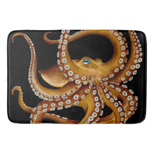 Brown Octopus Blue Eye Black Art Bath Mat