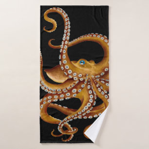 Brown Octopus Blue Eye Black Art Bath Towel Set