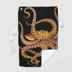 Brown Octopus Blue Eye Black Art Golf Towel
