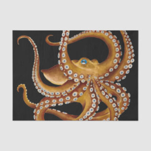 Brown Octopus Blue Eye Black Art Tissue Paper