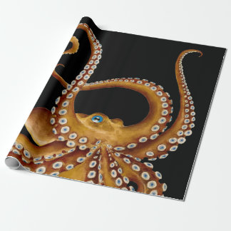 Brown Octopus Blue Eye Black Art Wrapping Paper