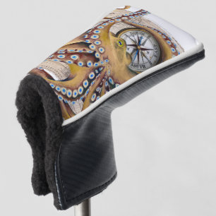 Brown Octopus Vintage Map Compass Golf Head Cover
