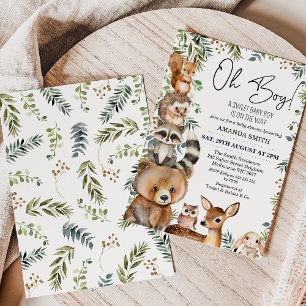 Brown Oh Boy Woodland Foliage Baby Shower Invitation