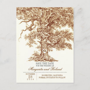 brown old oak tree save the date postcards