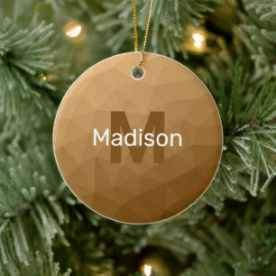 Brown ombre geometric mesh pattern Monogram Ceramic Tree Decoration