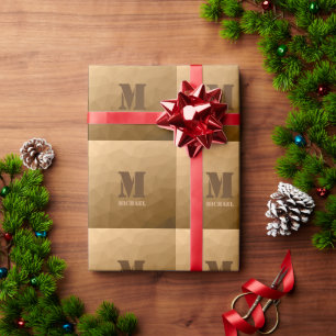Brown ombre geometric mesh pattern Monogram Wrapping Paper