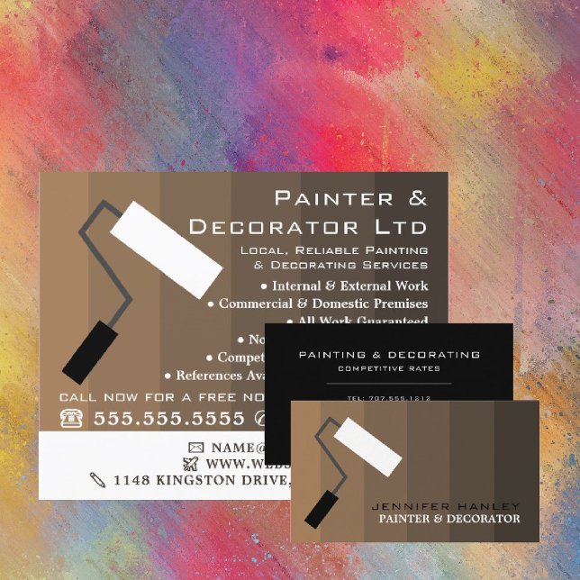 Brown Ombre & Paint Roller, Painter & Decorator Business Card (Creator Uploaded)