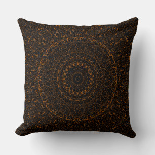 Brown on Black Mandala Kaleidoscope Medallion Cushion