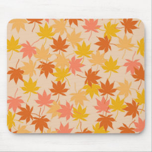 Brown Orange Autumn Floral Leaves Y2K Pattern Mouse Mat