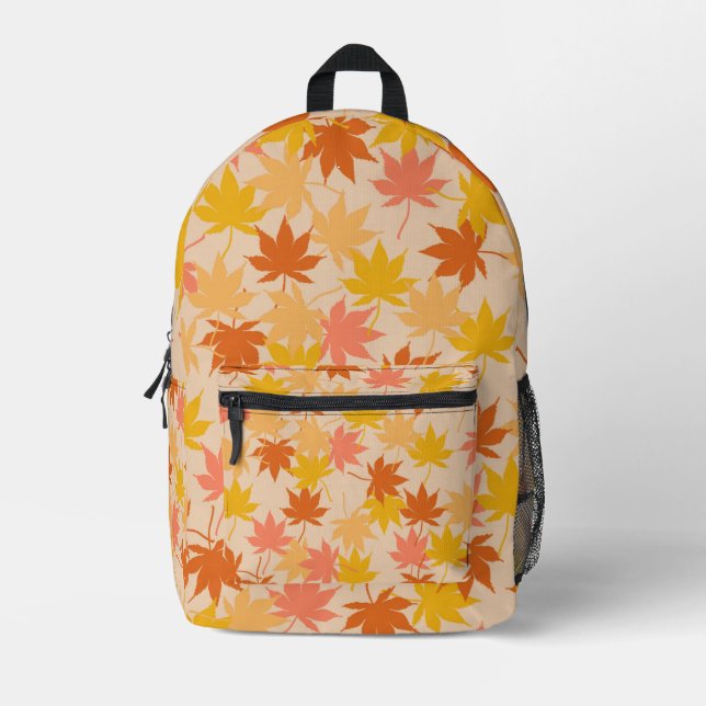 Brown Orange Autumn Floral Leaves Y2K Pattern Printed Backpack (Front)