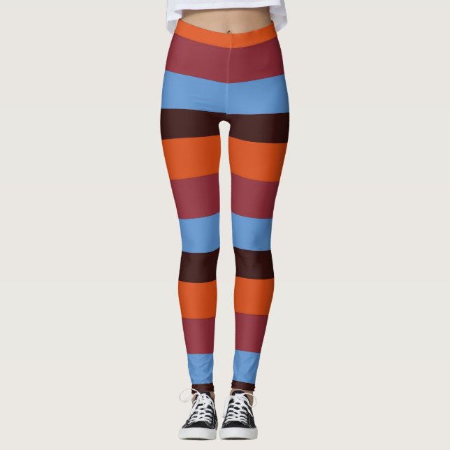 Brown, Orange & Blue Stripes leggings (Front)