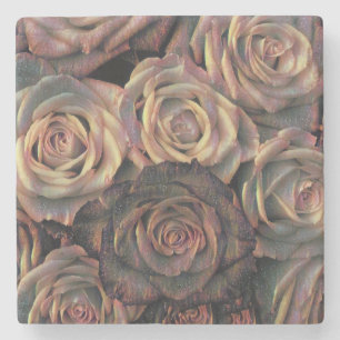 Brown, orange, copper, and gold roses stone coaster