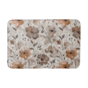 Brown Orange Cream Flowers Bath Mat
