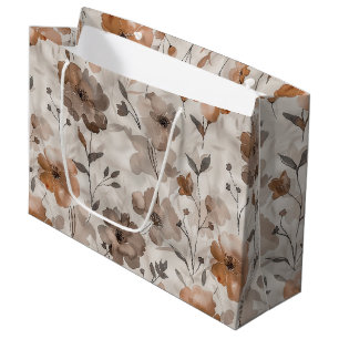 Brown Orange Cream Flowers Birthday Large Gift Bag