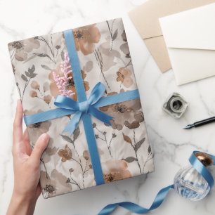Brown Orange Cream Flowers Birthday Wrapping Paper