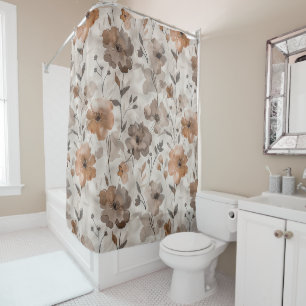 Brown Orange Cream Flowers Shower Curtain