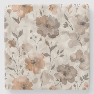Brown Orange Cream Flowers Stone Coaster