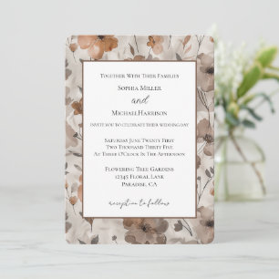 Brown Orange Cream Flowers Wedding Invitation