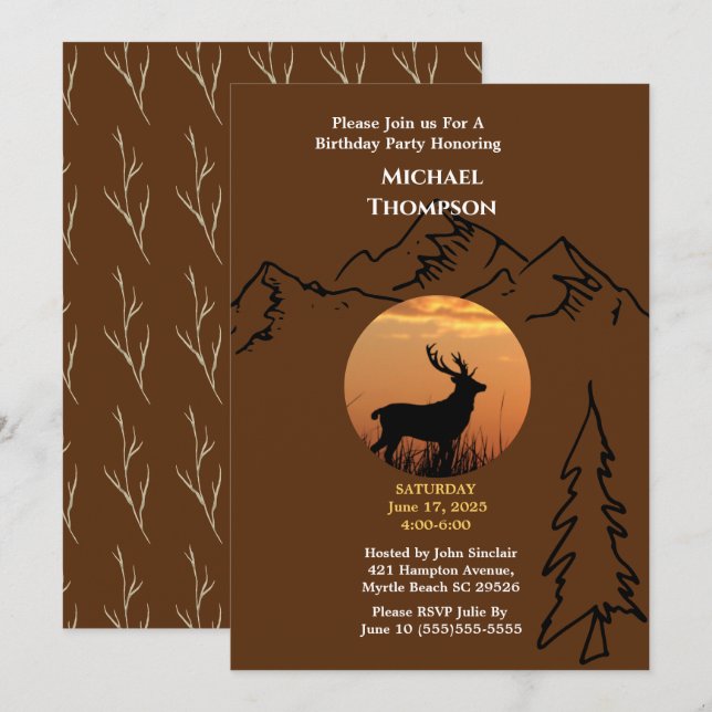 Brown Orange Deer Sunset  Birthday Invitation (Front/Back)