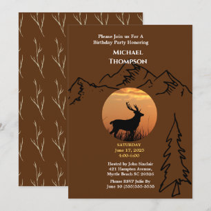 Brown Orange Deer Sunset Birthday Invitation