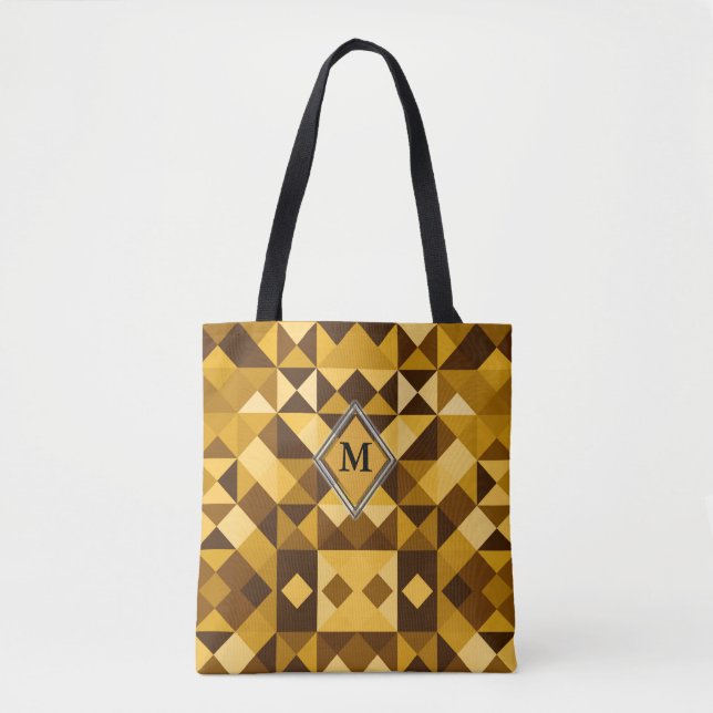 Brown Orange Diamond Triangle Pattern Tote Bag (Front)