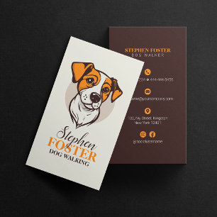 Brown Orange Dog Walking Pet Sitter Animal Care Business Card