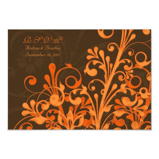 Brown Orange Floral Fall Wedding Response Card