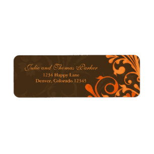 Brown Orange Floral Fall Wedding Return Address