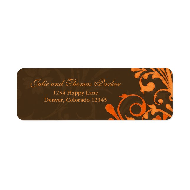 Brown Orange Floral Fall Wedding Return Address (Front)