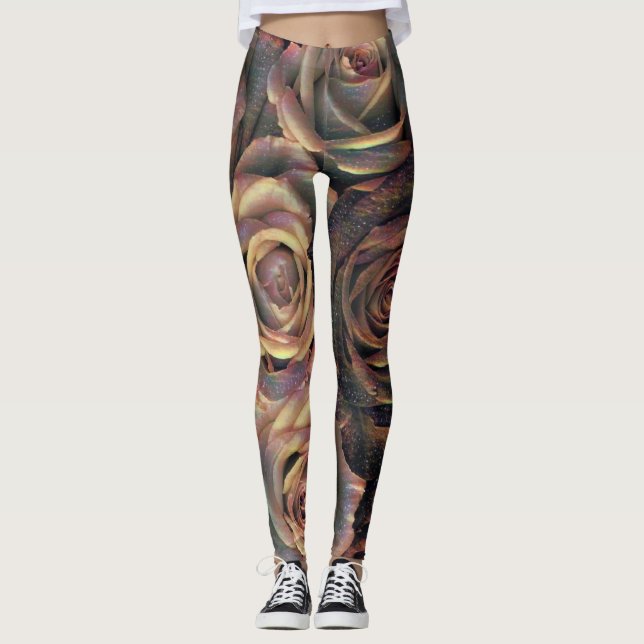Brown, orange, gold roses Leggings (Front)