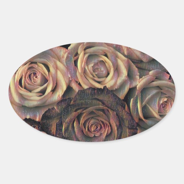 Brown, orange, gold roses Oval Stickers (Front)