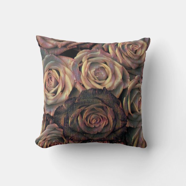 Brown, orange, gold roses Throw Pillow (Front)